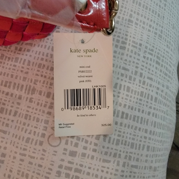 Kate Spade Mini Coal Pink Velvet Weave Purse Handbag PXRU2222 - Picture 7 of 10